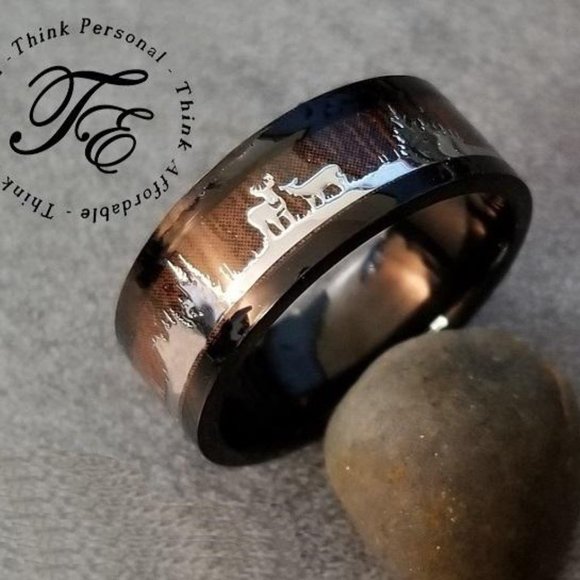 ThinkEngraved Other - Men's Wedding Ring Wood and Deer Inlays